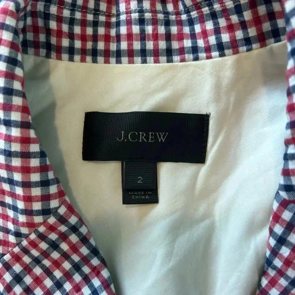 J. Crew Double Breasted Blazer Red White Blue Gingham Career Office Size 2 - Picture 6 of 7